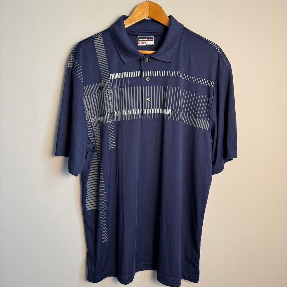 Grand Slam XL Blue Golf Polo Shirt Geometric Print Short Sleeve Mens Performance